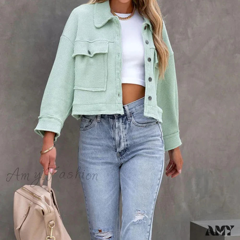 Amy Fashion - Simple Casual Mini Short Jacket Green / S