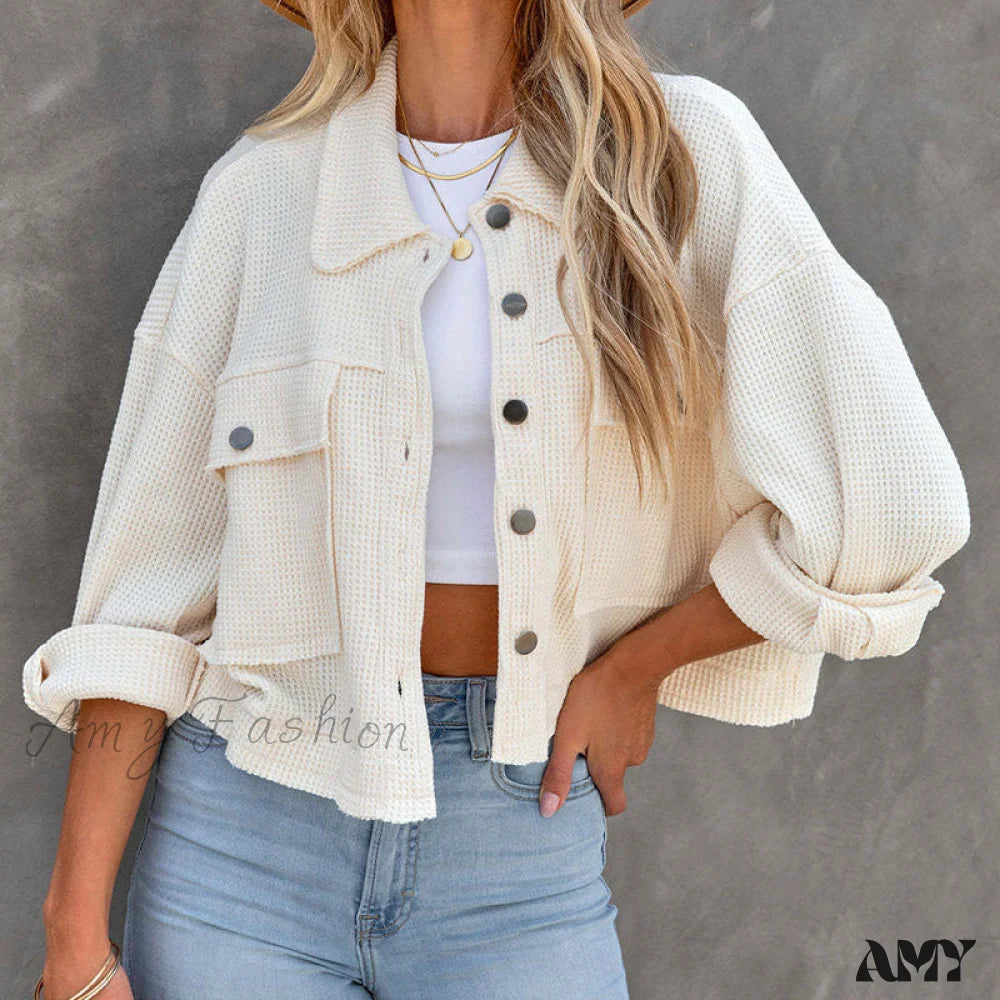 Amy Fashion - Simple Casual Mini Short Jacket White / S