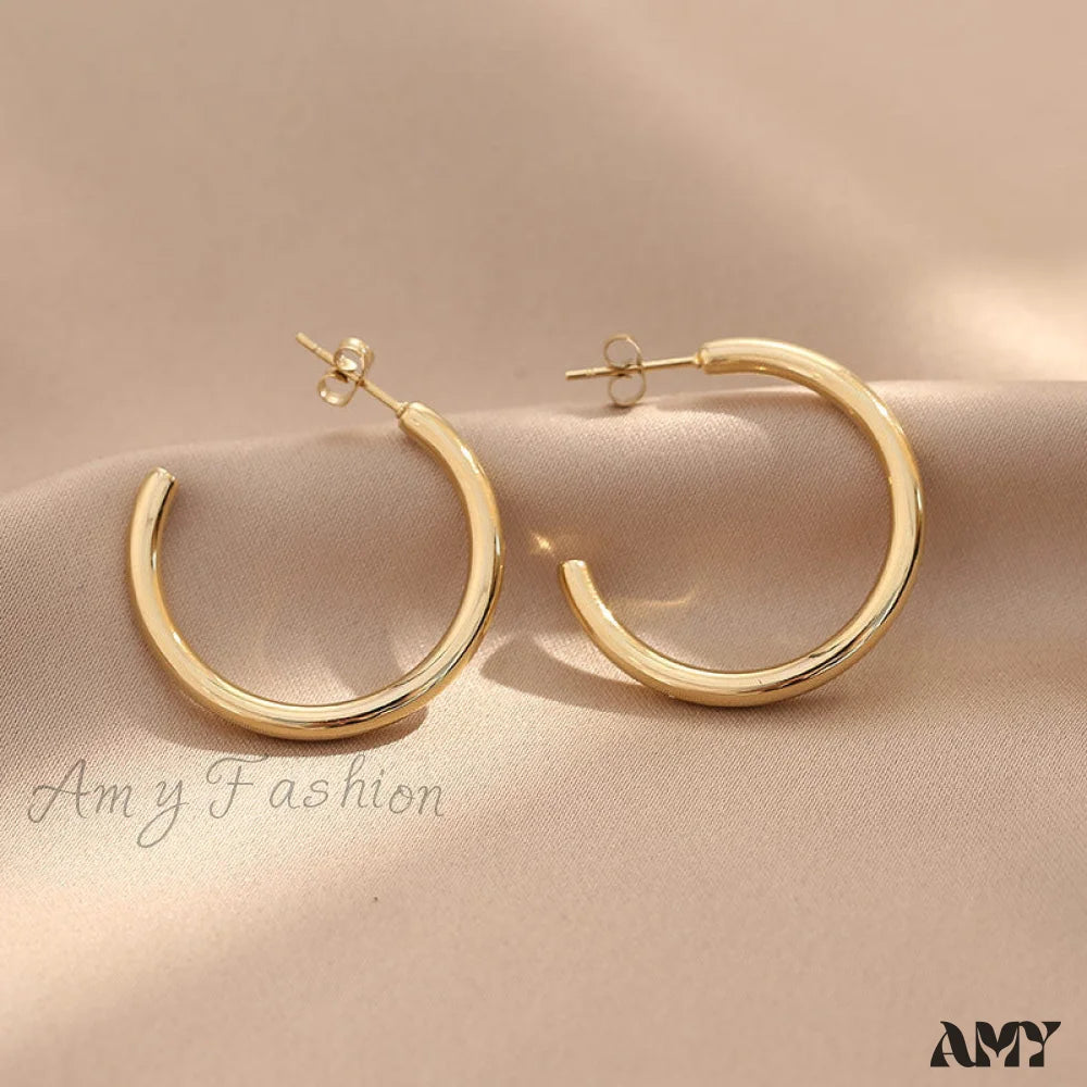 Amy Fashion - Simple Glossy Irregular Shape Stud Earrings Gold