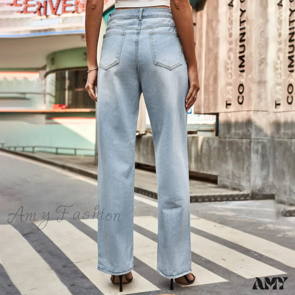 Amy Fashion - Simple New Loose Comfortable Slimming Light Blue Baggy Denim Jean