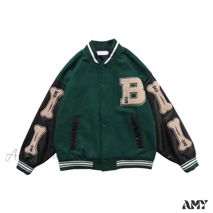 Amy Fashion - Simple Unisex Baseball Colleage Jacket Green / M