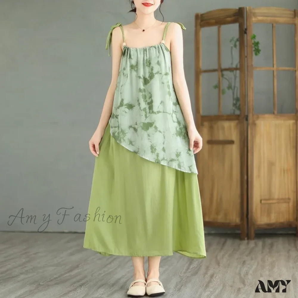 Amy Fashion - Sleeveless Asymmetrical Spaghetti Strap Thin Boho Dress