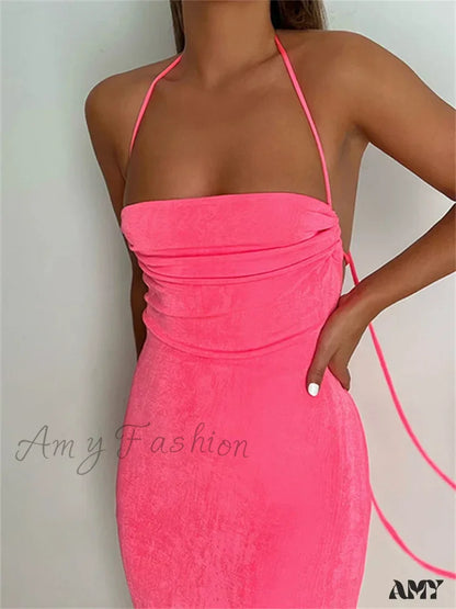 Amy Fashion - Sleeveless Backless Drawstring Hollow Out Sexy Split Summer Women Party Y2K Beach