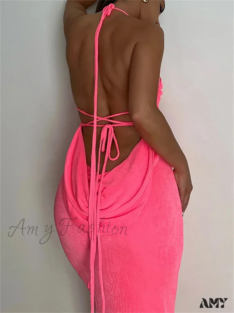 Amy Fashion - Sleeveless Backless Drawstring Hollow Out Sexy Split Summer Women Party Y2K Beach