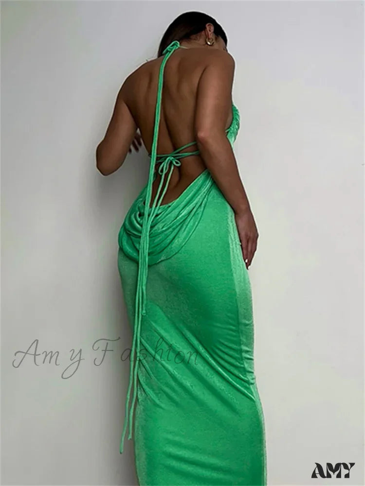 Amy Fashion - Sleeveless Backless Drawstring Hollow Out Sexy Split Summer Women Party Y2K Beach