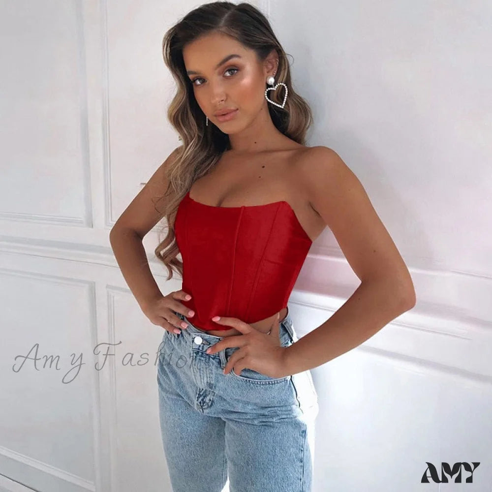 Amy Fashion - Sleeveless Off Shoulder Velvet Sexy Corset