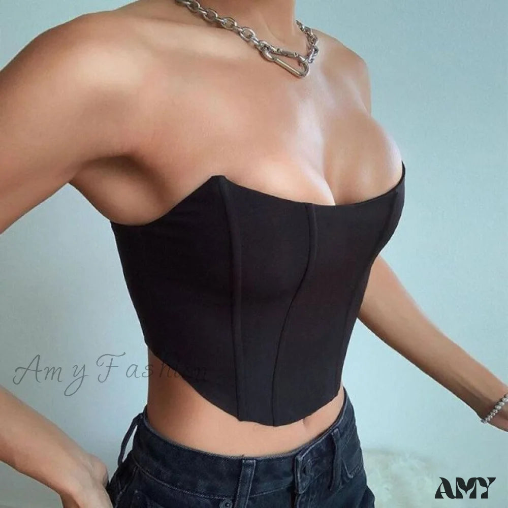 Amy Fashion - Sleeveless Off Shoulder Velvet Sexy Corset Black / S