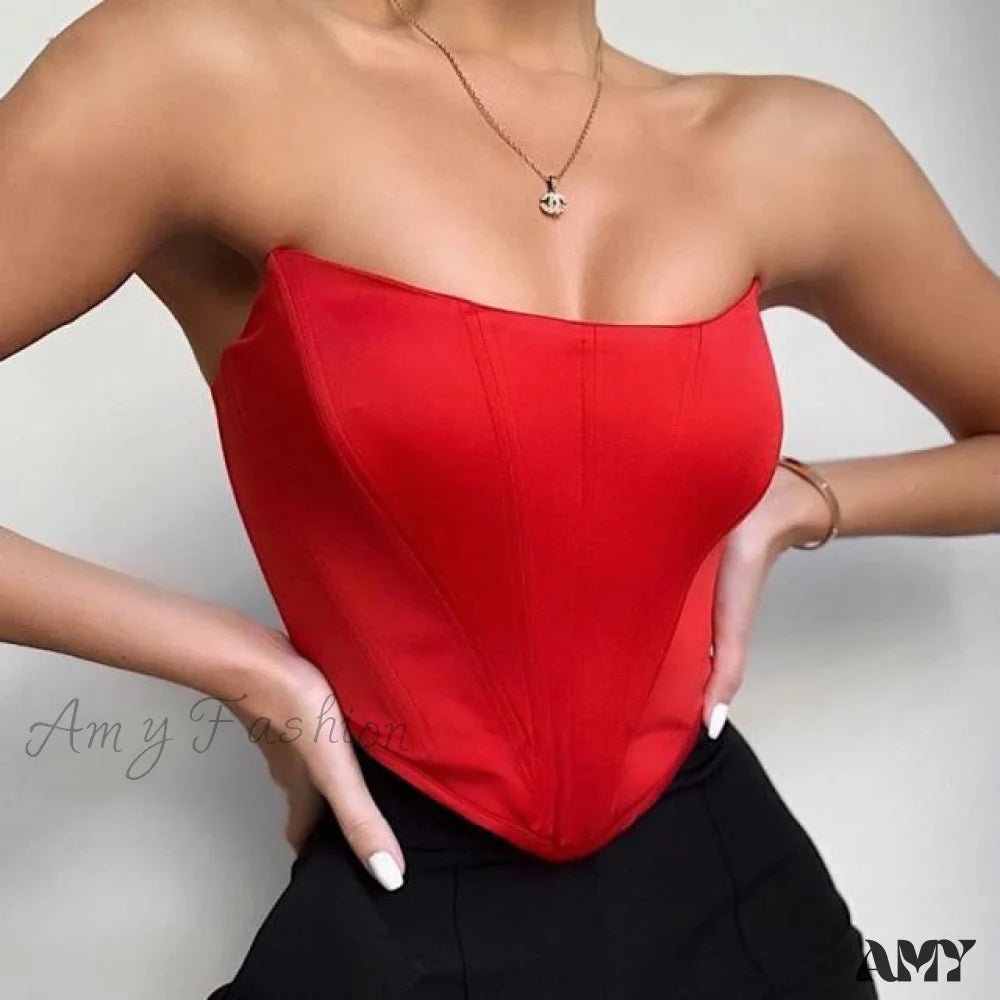 Amy Fashion - Sleeveless Off Shoulder Velvet Sexy Corset Red / S