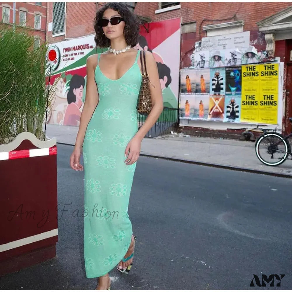 Amy Fashion - Sleeveless Robe Summer Elegant Club Party Boho Dress Green / S