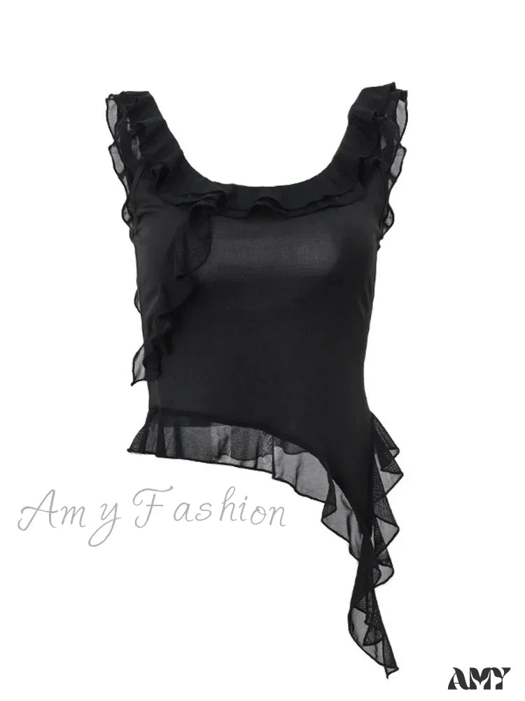 Amy - Fashion Sleeveless Sexy Ruffles Irregular Summer Camis Crop Top