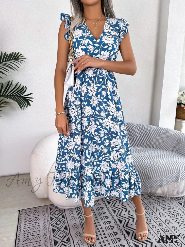 Amy Fashion - Sleeveless V Neck Summer A Line Midi Dress Boho