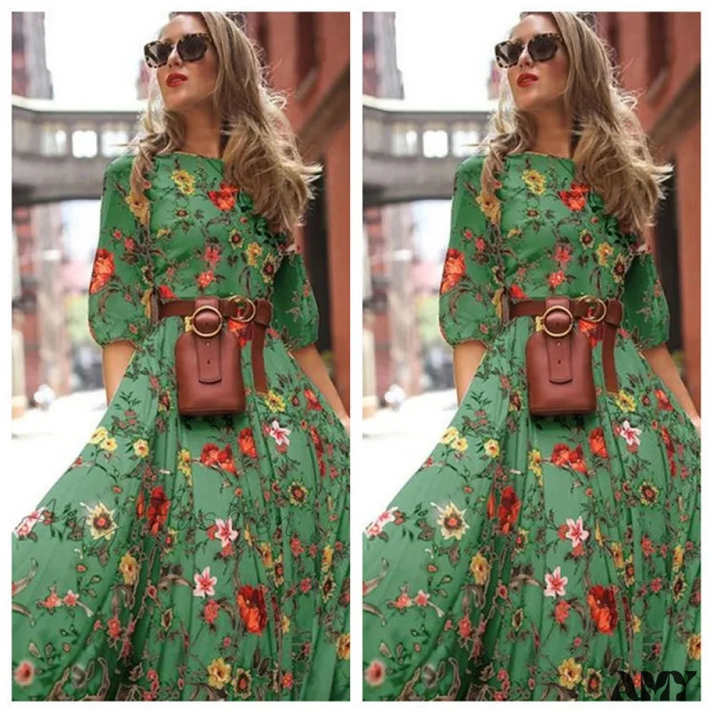 Amy Fashion - Slim Bodycon Sexy Long Streetwear Plus Size Boho Dress Green / S