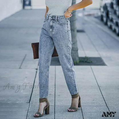 Amy Fashion - Slim Fit High-Waist Vintage Streetwear Casual Blue Denim Jean