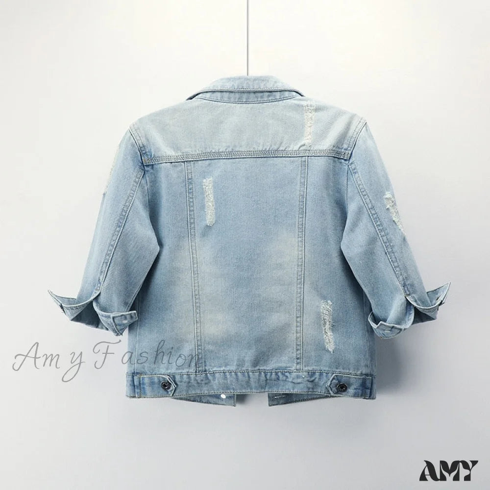 Amy Fashion - Slim Seven-Point Sleeve Denim Jacket