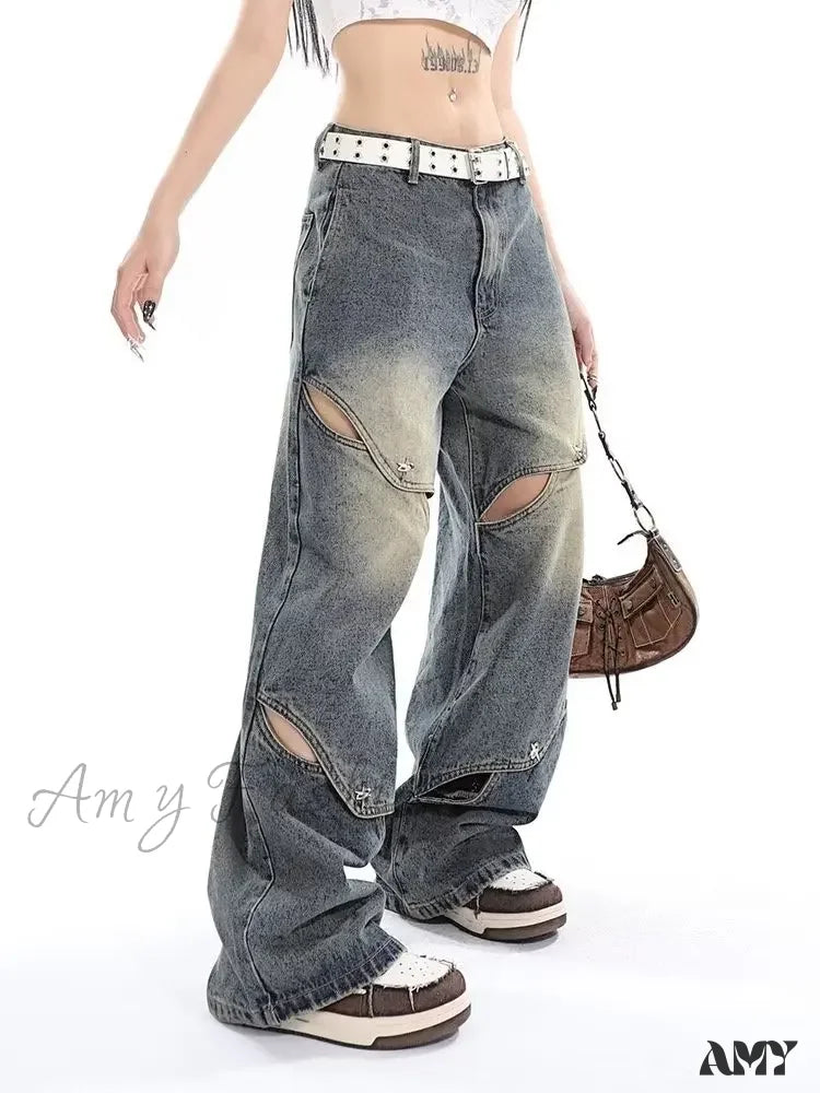 Amy Fashion - Small Crowd Deconstruction Design Sense High Street Wide Leg Trendy Brand Women’s