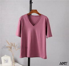 Amy Fashion - Soft Short Sleeve V Neck Tees Fuchsia / M