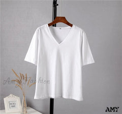 Amy Fashion - Soft Short Sleeve V Neck Tees White / M