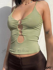 Amy Fashion - Solid Backless Hollow Out Sexy Fitness Camisole Crop Top