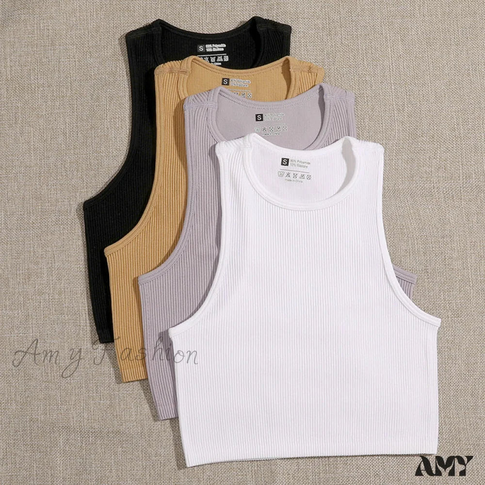 Amy Fashion - Solid Basic Seamless Streetwear Tank Tops