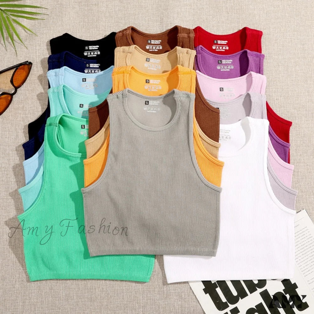 Amy Fashion - Solid Basic Seamless Streetwear Tank Tops