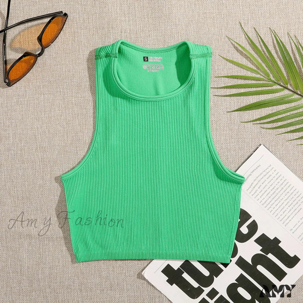Amy Fashion - Solid Basic Seamless Streetwear Tank Tops Green / S