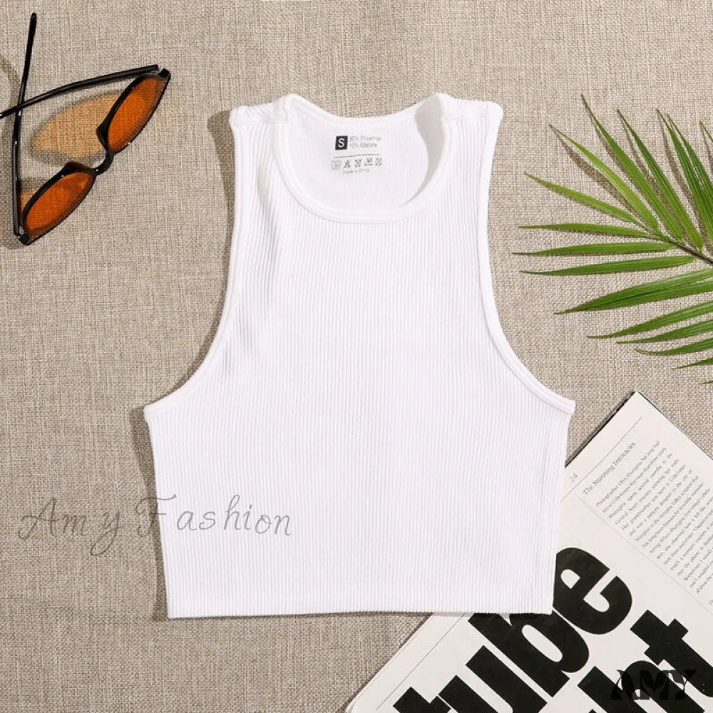 Amy Fashion - Solid Basic Seamless Streetwear Tank Tops White / S