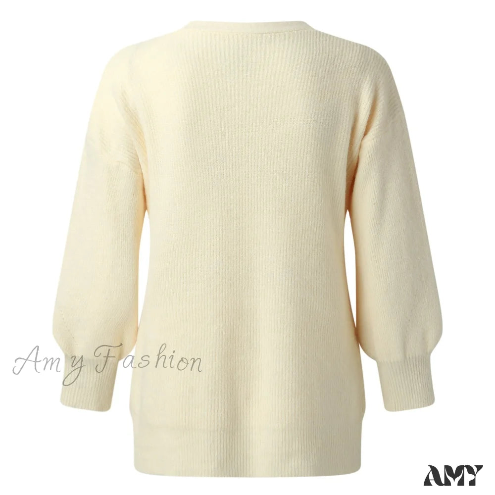 Amy Fashion - Solid Casual Cardigan Womens Cotton Sweaters