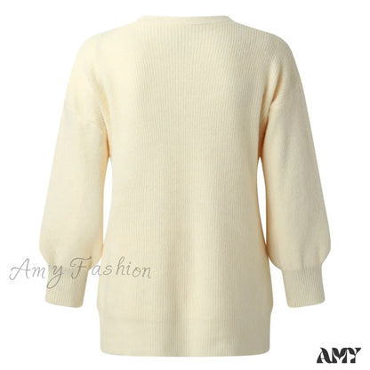 Amy Fashion - Solid Casual Cardigan Womens Cotton Sweaters