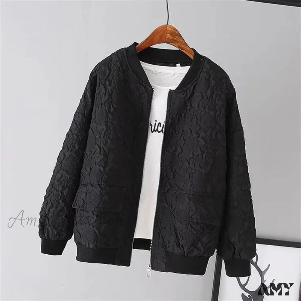 Amy Fashion - Solid Color Ladies Short Baseball Jacket Black Lining / S