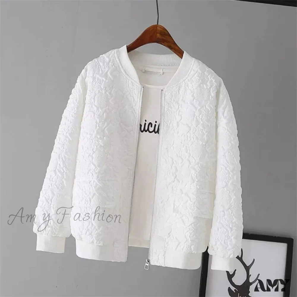 Amy Fashion - Solid Color Ladies Short Baseball Jacket White Lining / S