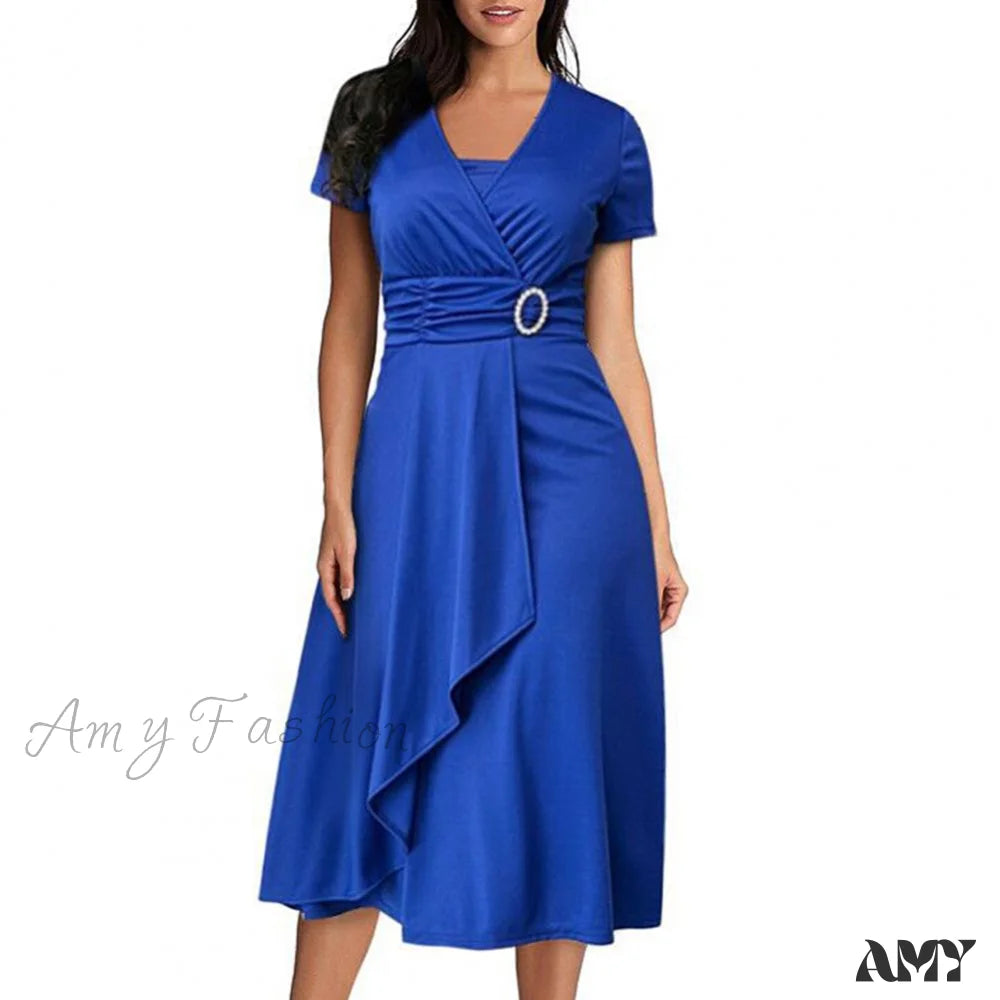 Amy Fashion - Solid Color Large Hem A-Line Dress