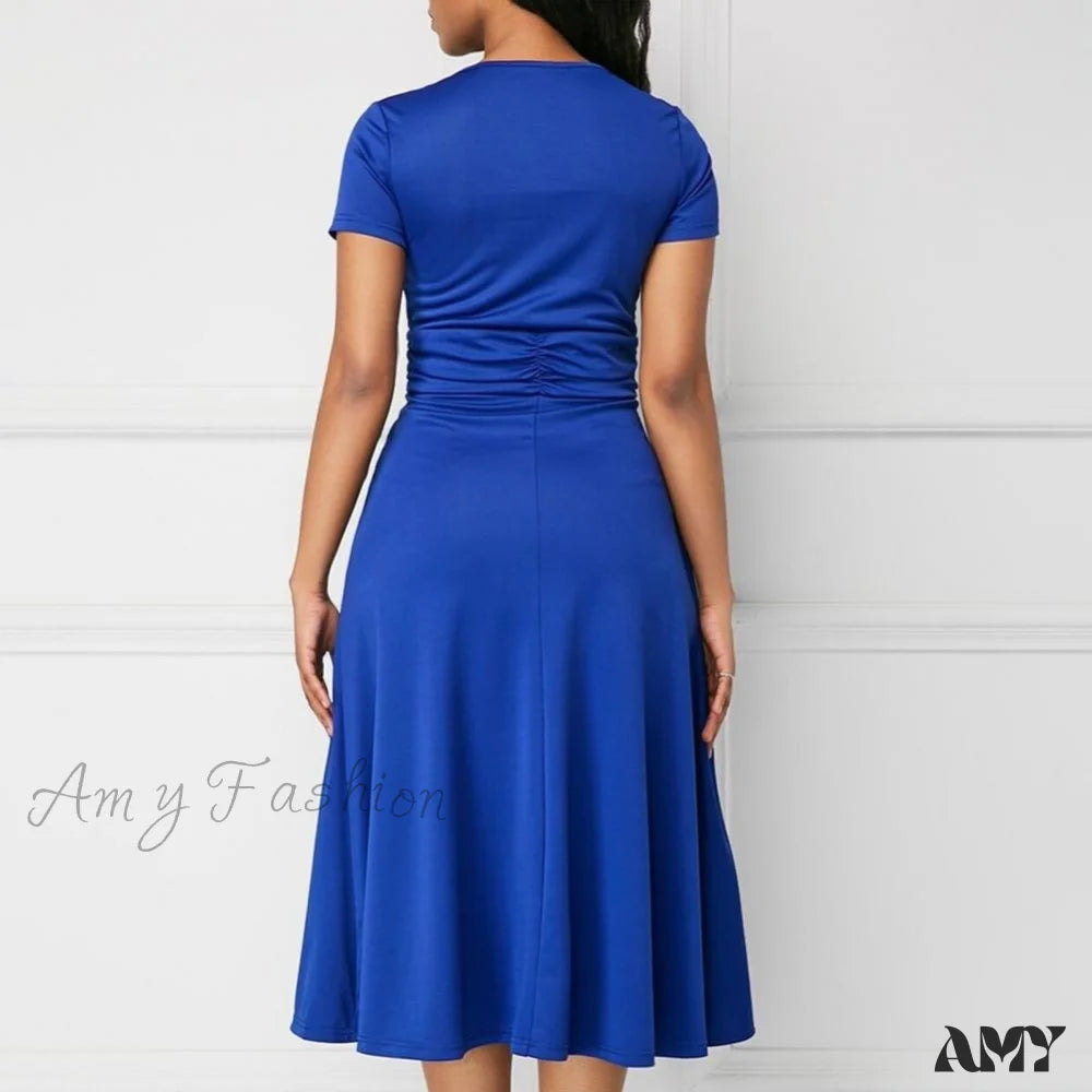 Amy Fashion - Solid Color Large Hem A-Line Dress