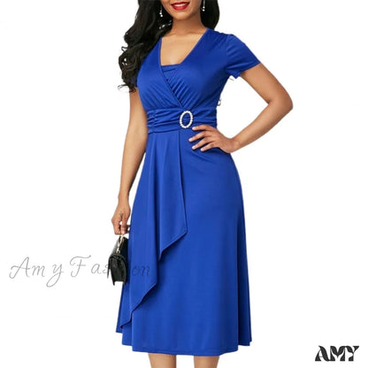 Amy Fashion - Solid Color Large Hem A-Line Dress