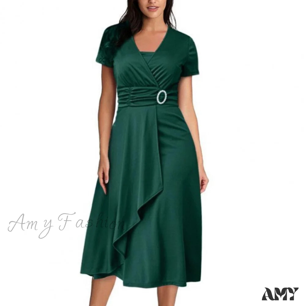 Amy Fashion - Solid Color Large Hem A-Line Dress