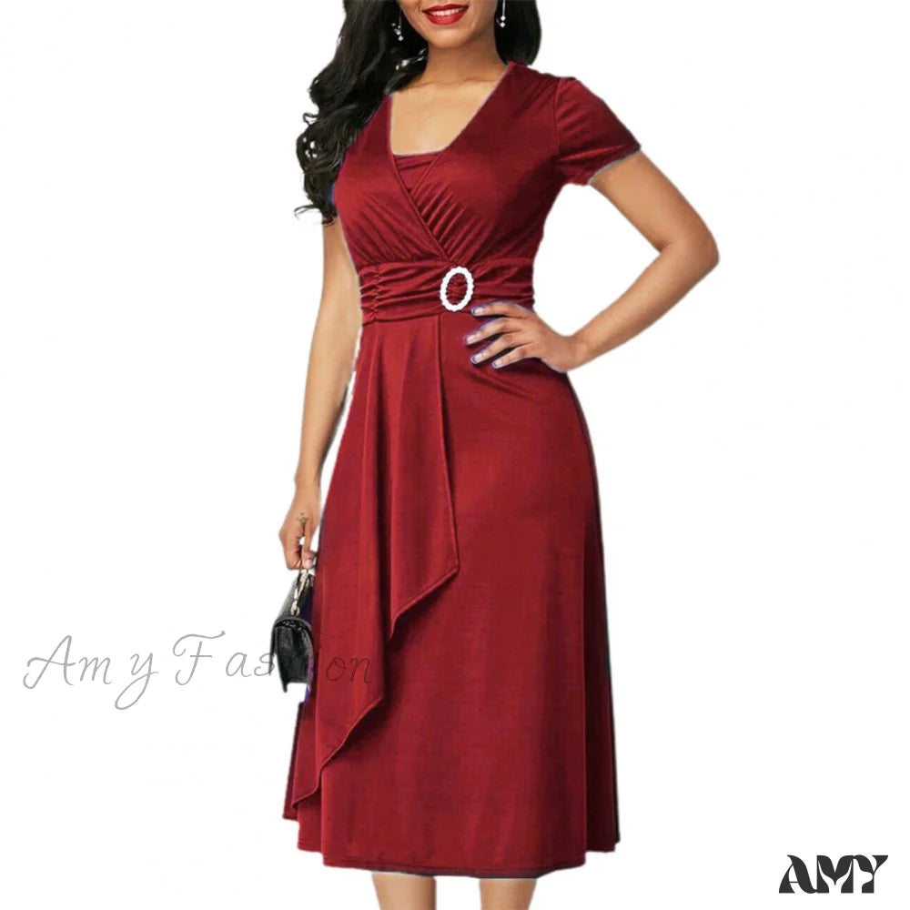 Amy Fashion - Solid Color Large Hem A-Line Dress