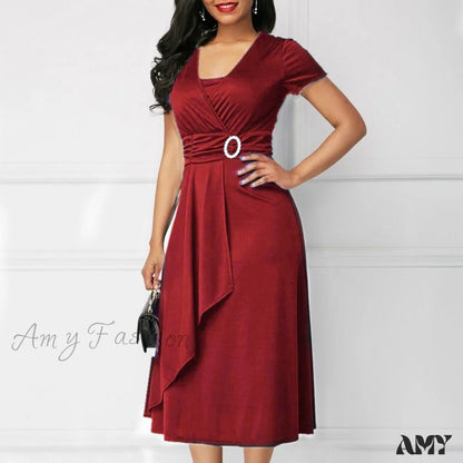 Amy Fashion - Solid Color Large Hem A-Line Dress