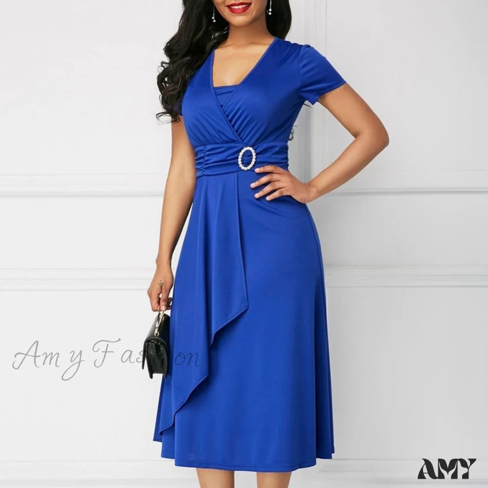 Amy Fashion - Solid Color Large Hem A-Line Dress