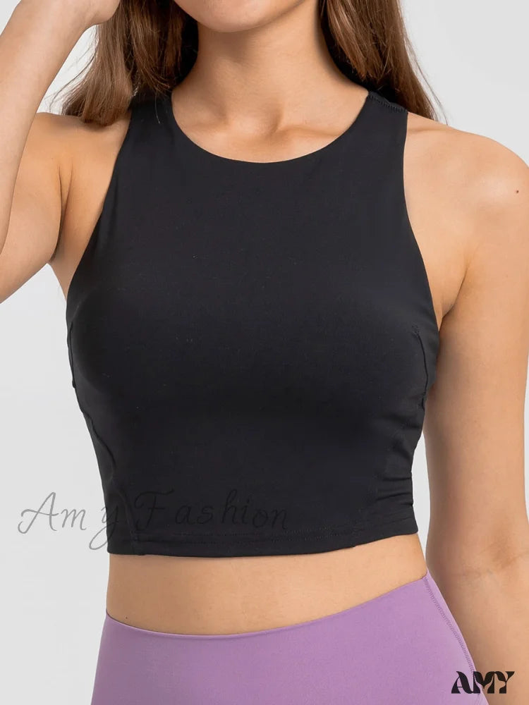 Amy Fashion - Solid Color Simpel Tank Top Black / Xs