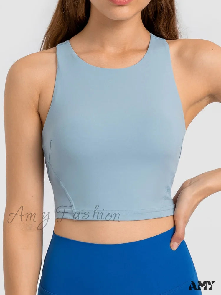 Amy Fashion - Solid Color Simpel Tank Top Bluish Grey / Xs