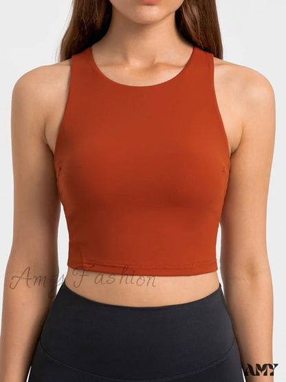 Amy Fashion - Solid Color Simpel Tank Top Brick Red / Xs