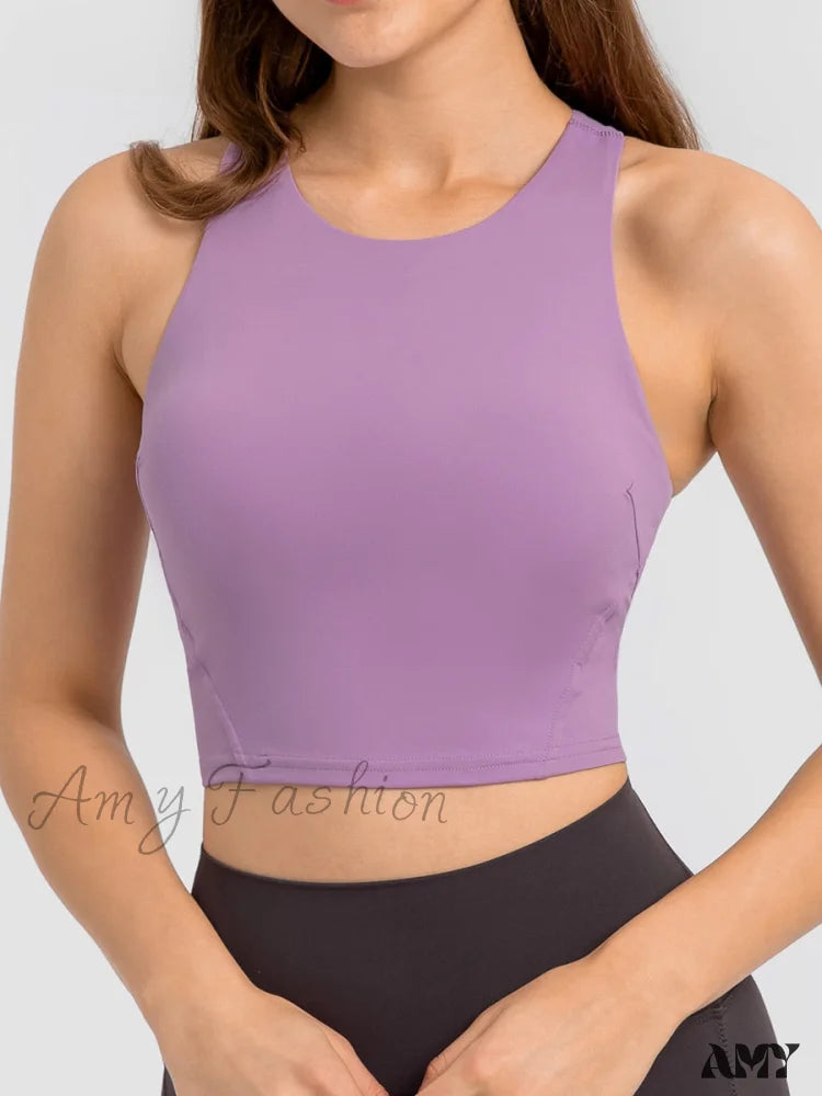 Amy Fashion - Solid Color Simpel Tank Top Taro Purple / Xs