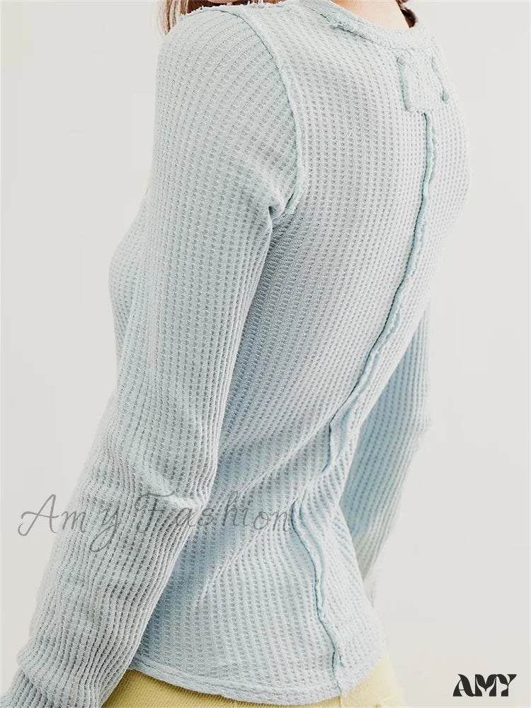 Amy Fashion - Solid Color Slim Fit Ruched Long Sleeve Basic T-Shirts