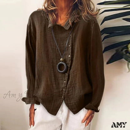 Amy Fashion - Solid Color Temperament Blouse Brown / S