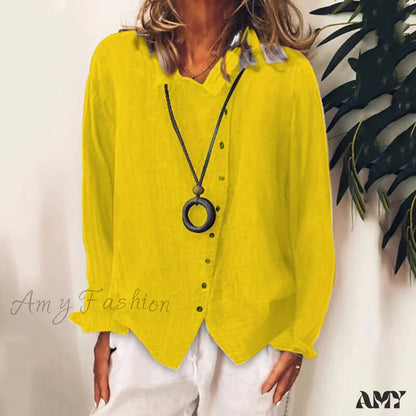 Amy Fashion - Solid Color Temperament Blouse Yellow / S