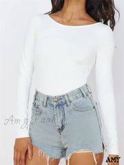 Amy Fashion - Solid O-Neck Slim Fit Casual Backless Tie-Up T-Shirts