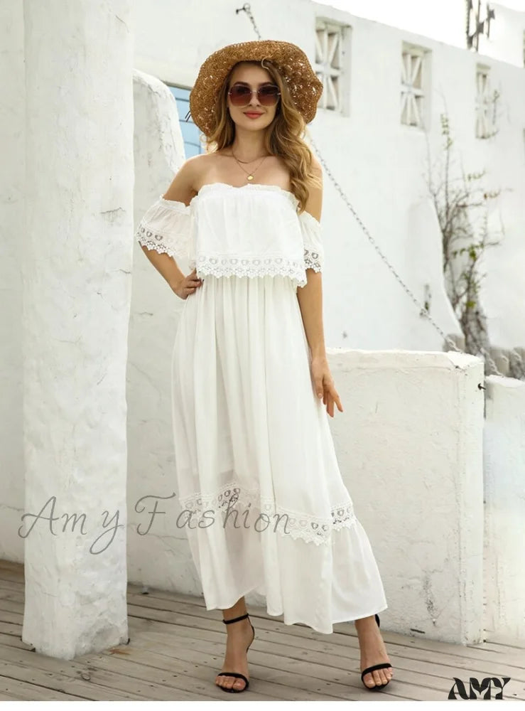 Amy Fashion - Solid Patchwark Ladies Sweet Loose Maxi Dress