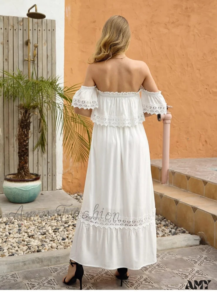 Amy Fashion - Solid Patchwark Ladies Sweet Loose Maxi Dress