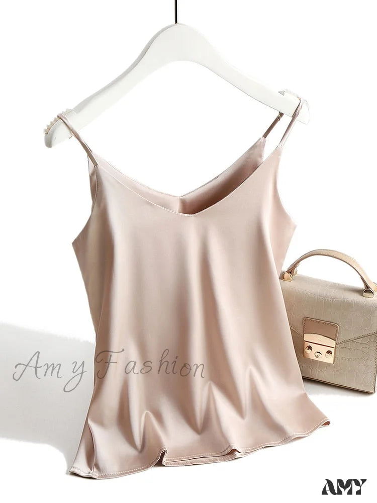 Amy Fashion - Spaghetti Strap Halter V Neck Basic Cami
