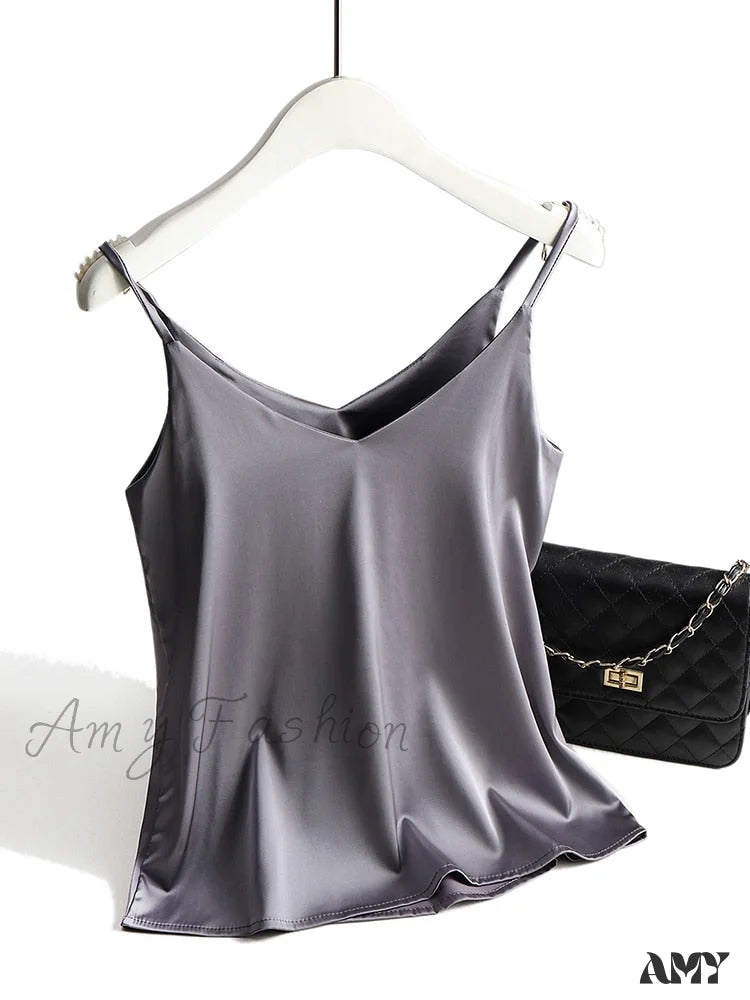 Amy Fashion - Spaghetti Strap Halter V Neck Basic Cami
