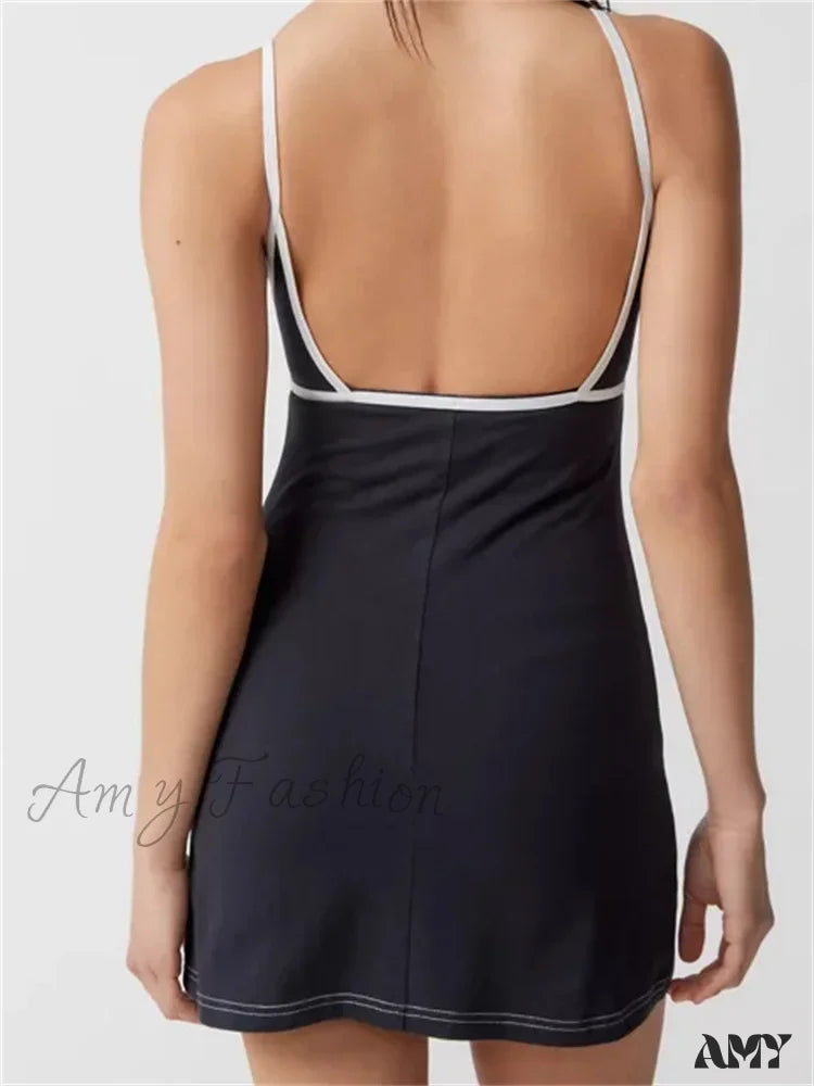 Amy Fashion - Spaghetti Strap Sleeveless Summer Cutout Backless Party Mini Dress